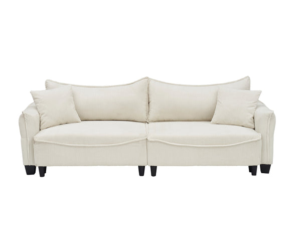 English Elm Sofa Beige Corduroy 3-Seater Convertible Sofa Bed with Two Pillows, Solid Wood Frame, 500lb Capacity W1278S00039