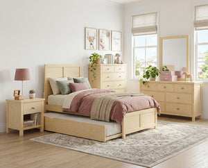 English Elm Contemporary Natural Pine Twin Bed Tall Headboard Slat Support Farmhouse Bedroom Frame B011S02459