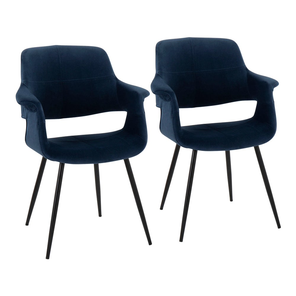 English Elm Chair Set of 2 Art Deco Blue Velvet Upholstered with Black Powder Coated Metal Frame B202P223672