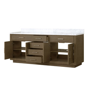 English Elm Grey Oak Double Bath Vanity With Carrara Marble Top - 80" W, Ample Storage & Soft-Close Features B2731P257821