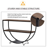 English Elm Trexm Rustic Industrial Design Demilune Shape Textured Metal Distressed Wood Console Table (Dark Brown)