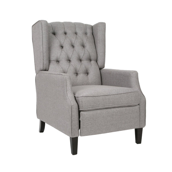 English Elm Christopher Knight Home® - Pushback Mid Century Wingback Recliner Chair with Rivet Trim, Upholstered Fabric Accent Seat for Living Room Grey 63486.00GRY