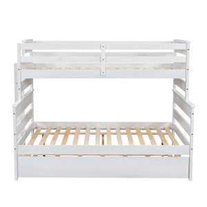 English Elm Wood Twin over Full Bunk Bed with Twin Trundle – Space-Saving Pine/MDF Triple Bed, Sturdy & Safe Design White GX000448AAK-1