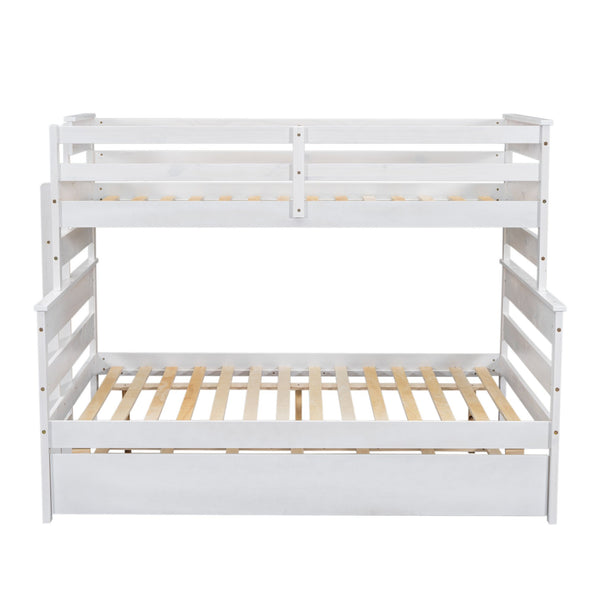 English Elm Wood Twin over Full Bunk Bed with Twin Trundle – Space-Saving Pine/MDF Triple Bed, Sturdy & Safe Design White GX000448AAK-1