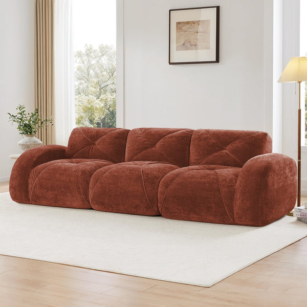 English Elm 110''boneless Velvet Sectional Sofa Modular Cloud Seating with Tufted Cushions for Living Rooms Red+Brown W714S01607