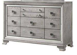 English Elm Contemporary Light Gray Brown 6-Drawer Mirrored Dresser with Faux Crystal Pulls — Glam Solid Wood Chest B011P216681