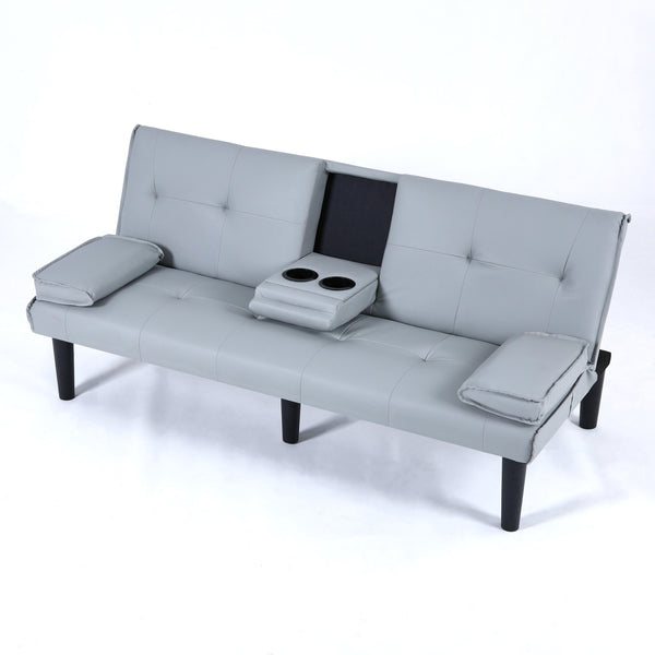 English Elm The 67-inch light gray PVC multifunctional sofa bed with cup holders, one-click fold, 500lb capacity W3371P354627