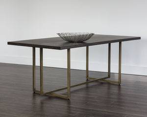 Sunpan JADE Dining Table - Dark Mango Acacia Wood with Antique Brass Inlay for Elegant Dining Experience 102928