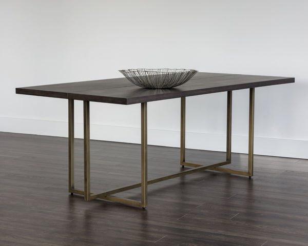 Sunpan JADE Dining Table - Dark Mango Acacia Wood with Antique Brass Inlay for Elegant Dining Experience 102928