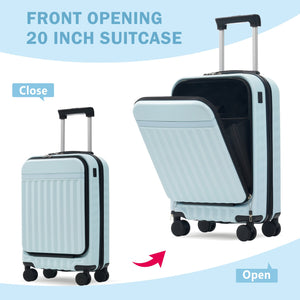 English Elm Front Access Hardside 3 Piece Travel Set with Usb Port Spinner Wheels and Tsa Lock Light Blue N732P326130N