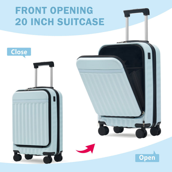 English Elm Front Access Hardside 3 Piece Travel Set with Usb Port Spinner Wheels and Tsa Lock Light Blue N732P326130N