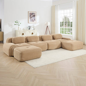 English Elm U-shaped Modular Sectional Sofa Corduroy Upholstered Ergonomic Curved Living Room Seating Camel W714S01245
