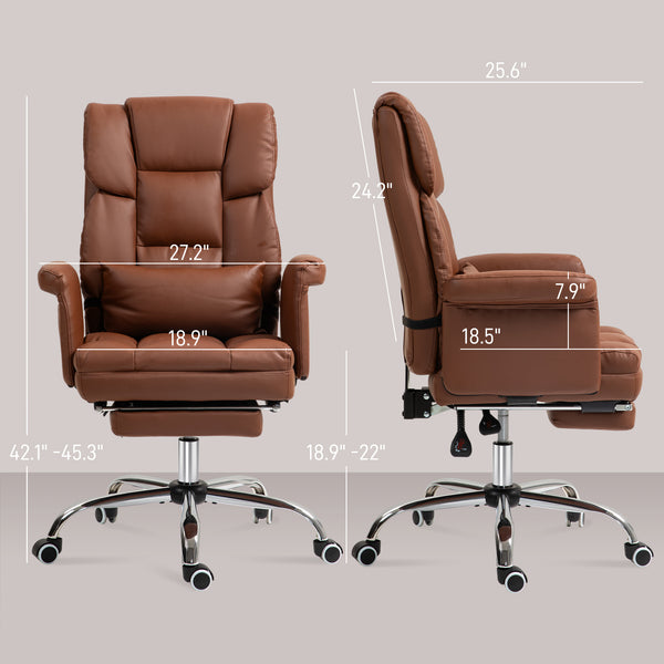 English Elm Homcom Ergonomic Executive Office Chair With Footrest, Pu Leather Upholstery & Lumbar Support, Brown W2225P250007