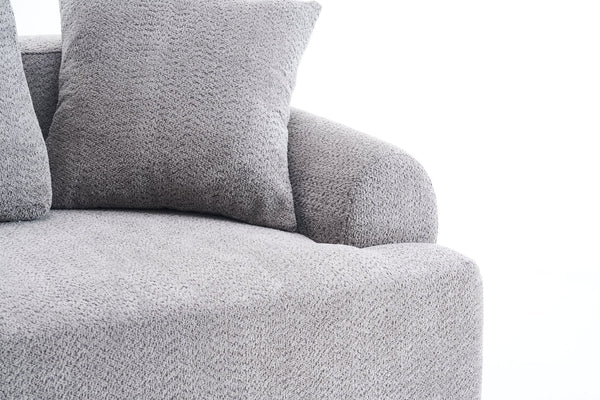 English Elm LY-024GY Plush 4-Seater Compression Sofa in Gray Crochet Yarn Fabric with 4 Pillows, Breathable Comfort 103" wide W2231S00017