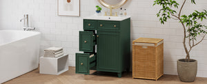English Elm 24" Forest Green Bathroom Vanity Cabinet with Ceramic Sink, Soft-Close Door, 2 Drawers, Open-Back Access for Easy Plumbing and Durable Solid-Wood Frame N729P264336G