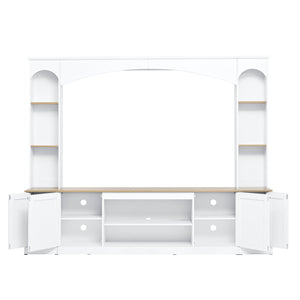 English Elm Arched Farmhouse Entertainment Center with Open Shelving for Living Room White N721S000063K