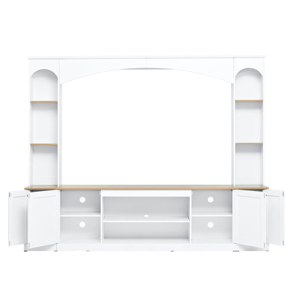 English Elm Arched Farmhouse Entertainment Center with Open Shelving for Living Room White N721S000063K