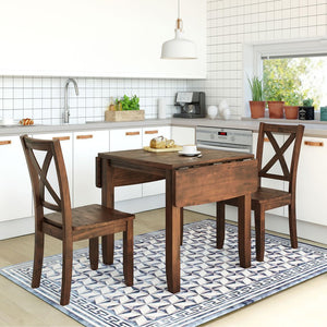 English Elm Topmax Drop Leaf Wood Breakfast Nook Table Set with X Back Chairs for Two Walnut N717S000164D