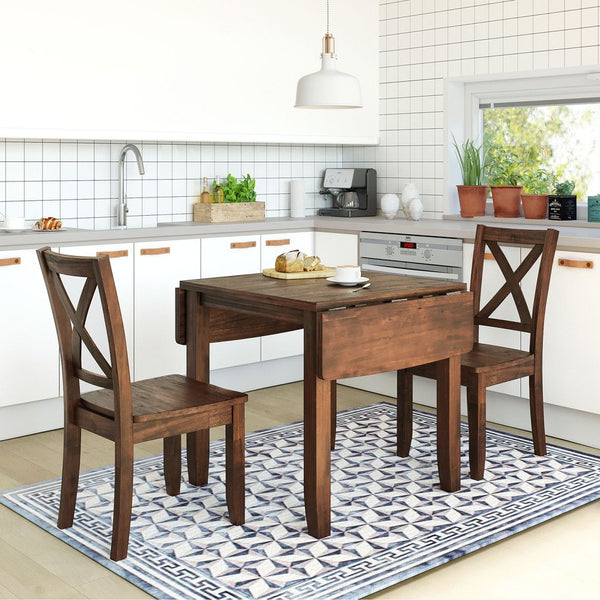 English Elm Topmax Drop Leaf Wood Breakfast Nook Table Set with X Back Chairs for Two Walnut N717S000164D
