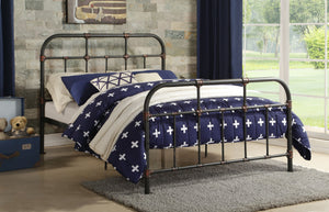 English Elm Nicipolis Sandy Gray Full Bed with Industrial Metal Frame, Copper Accents, Slat System, 330lb Capacity B2726P340280