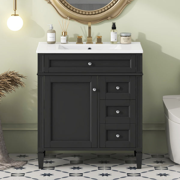 English Elm 30'' Modern Bathroom Vanity With Ceramic Sink, 2 Drawers & Tip-Out Storage For Stylish Organization N710P250194B
