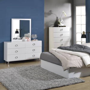 English Elm White 6-Drawer Dresser with Chrome Round Hardware & Hairpin Legs, Space-Saving White Veneer Storage Elegance B062P209048