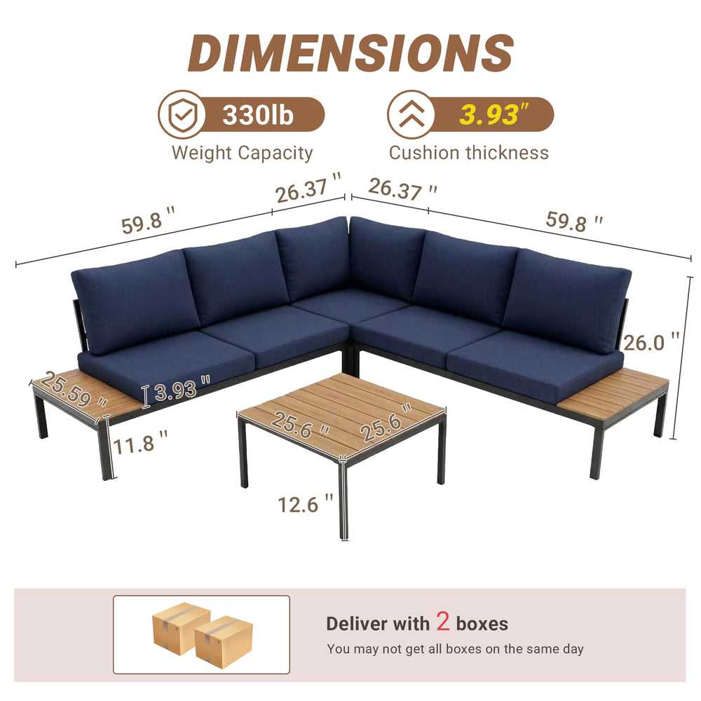 English Elm Outdoor 4 Piece Rattan Sectional Sofa Set with Tempered Glass Coffee Table Light Gray W874S00087