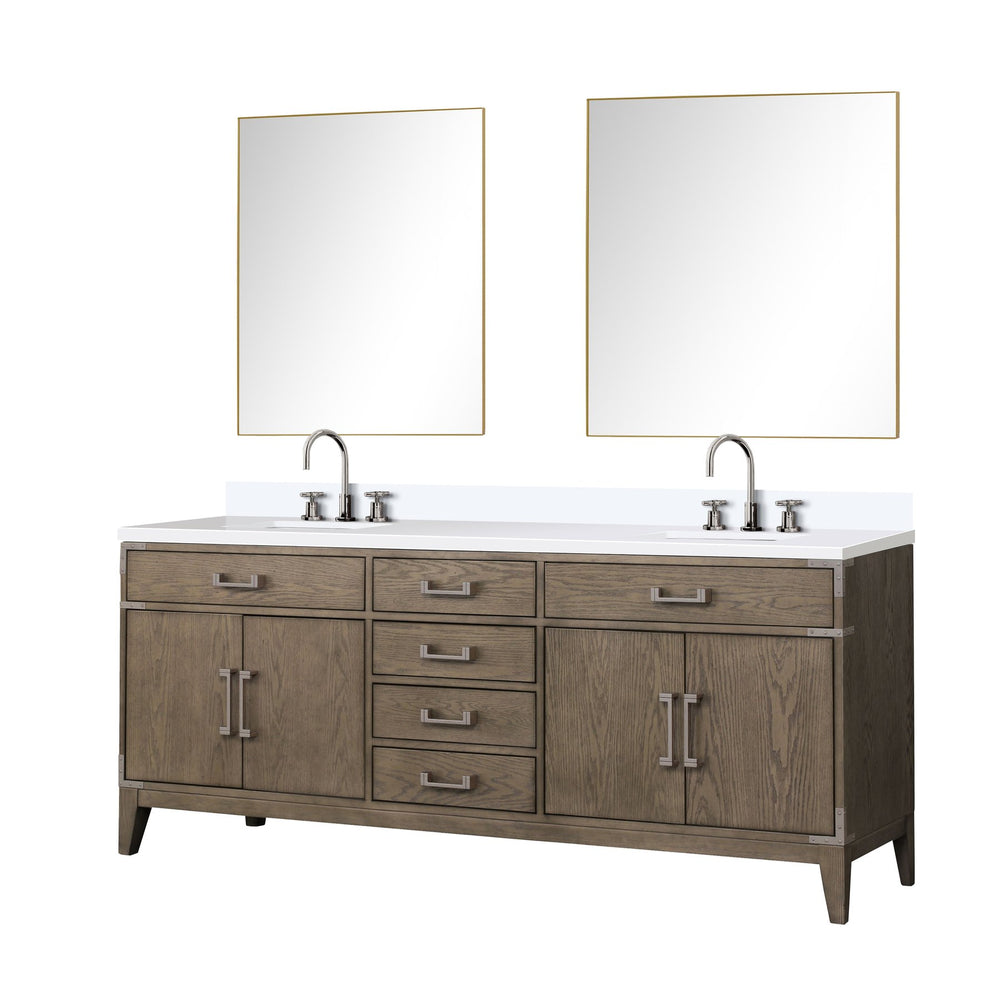 English Elm Grey Oak Double Bath Vanity Set With Cultured Marble Top, Chrome Faucets & Elegant 36” Mirrors B2731S01877