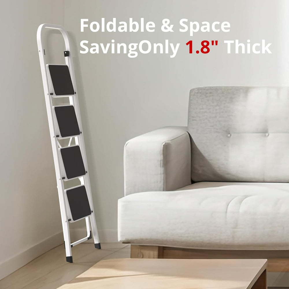 English Elm Ladder Folding Attic Stair Aluminum Alloy Pull Down with Handrail and Wide Steps W2069P490058