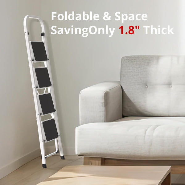 English Elm Ladder Folding Attic Stair Aluminum Alloy Pull Down with Handrail and Wide Steps W2069P490058