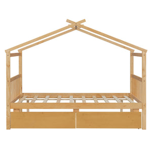 English Elm Twin House Bed Solid Pine Kids Cottage Frame with Storage Drawers Imaginative Room N708P309247M