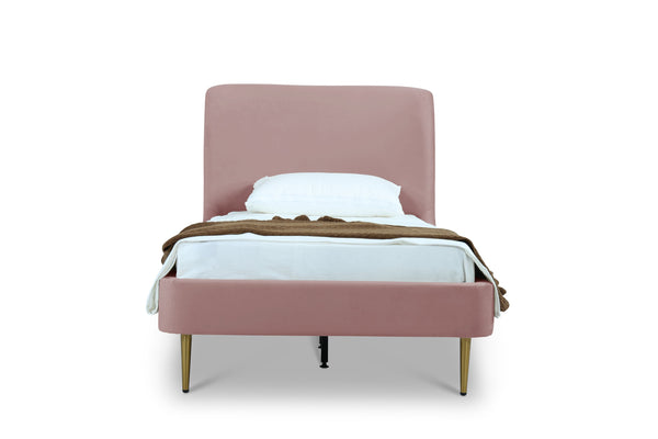English Elm Heather Velvet Twin Bed with Curved Upholstered Headboard, Solid Wood Frame, Slats Included Blush+Gold B365S00025