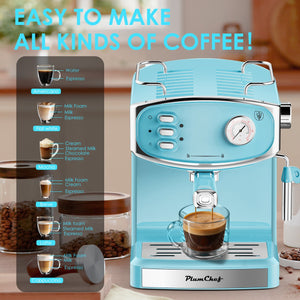English Elm Plum Semi-automatic Espresso Machine with Steam Wand and 20-bar Pump for Home W1002P414509
