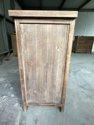 English Elm Rustic Vintage Wood Storage Cabinet with Metal Frame & Linen Doors, Dustproof Geometric Design, Easy Assembly W808P245584