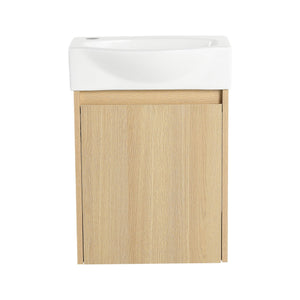 English Elm 16" Bathroom Vanity Sink Combo for Small Spaces — Compact Engineered Wood Cabinet with Ceramic Basin, Moisture-Resistant Finish and Hidden Handle, Easy Assembly Oak W1972P190339