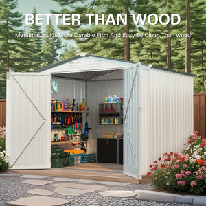 English Elm 8x6 Galvanized Steel Outdoor Storage Shed with Pitched Roof Lockable Doors and Window W3213S00007
