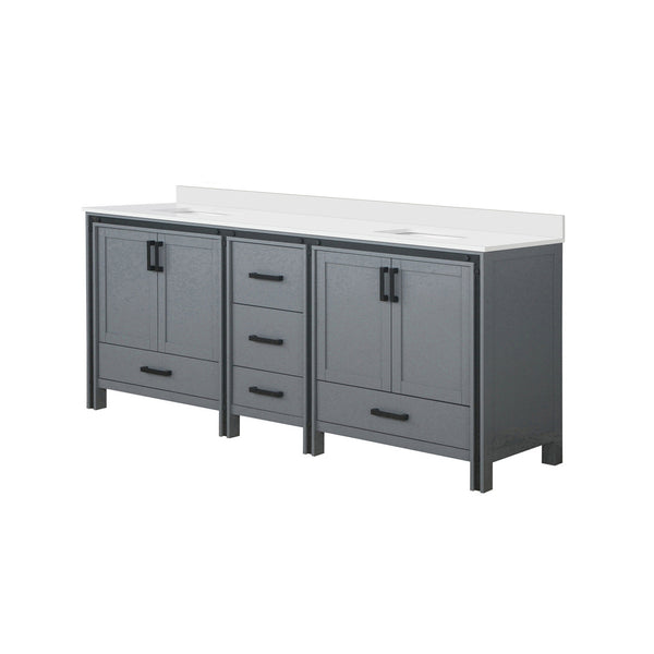English Elm Dark Grey Double Bath Vanity 84" W X 22" D | Elegant White Quartz Top & Ample Storage Solutions B2731P260664