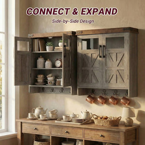 English Elm Bathroom Wall Cabinet Over Toilet with Adjustable Shelves and Built in Towel Hook Grey+Brown T5831P489009