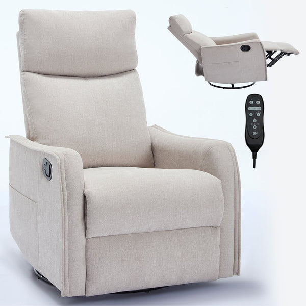 English Elm Heat Massage Rocker Recliner with Swivel Base and Vibrating Nodes for Living Room Beige W1803P251884