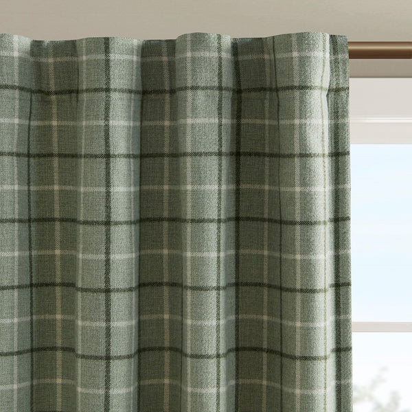 English Elm Plaid Faux Leather Tab Top Curtain Panel with Fleece Lining, Charcoal Plaid Insulated 50x84" Panel B035P148389