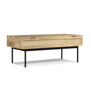 English Elm Reeves Lift Top Coffee Table in Natural Mango Wood with Raffia, Iron Base, Storage & Split Lift Top B136P203457