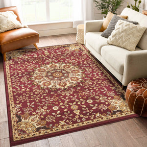 English Elm Classic Medallion Area Rug Traditional Low Pile Design for Living Room or Dining Space B186P452294