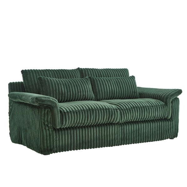 English Elm 74" Corduroy Loveseat Plush 2-seater Sofa with Pillow Arms for Compact Living Spaces Dark Green W1669P368991
