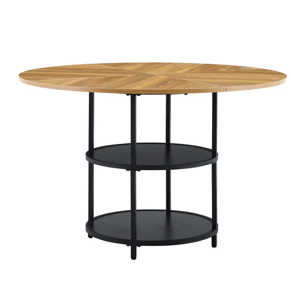 English Elm 47.3-inch Round Dining Table Two Tier Mdf Geometric Wood Black Seats Four W1151P428201