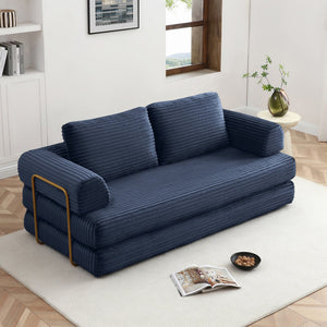 English Elm Convertible Floor Sofa Futon with Corduroy Upholstery for Living Room Lounging and Sleeping Blue W1117P434731