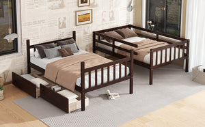 English Elm Twin Over Rubberwood Bunk Bed Convertible with Storage Drawers and Safety Rails W504S00298