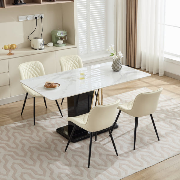 English Elm Dining Curved Back Dining Chair Set of 2 — Ergonomic Upholstered PU with Perforation, Thick Cushion, Floor-Safe Caps Cream W1143P254984