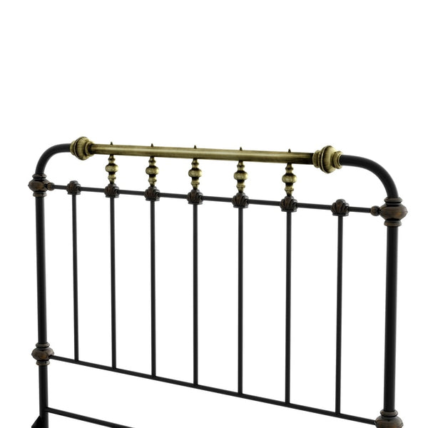 English Elm Transitional Full Metal Bed Ornate Spindle Frame with Hand-brushed Gold Accents B2741P476064