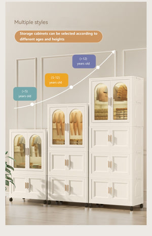 English Elm 25.59" Cream White Folding Wardrobe with Wheels, Magnetic Door, Durable PP, 1 Closet + 3 Boxes +10 Hangers W2873P239389