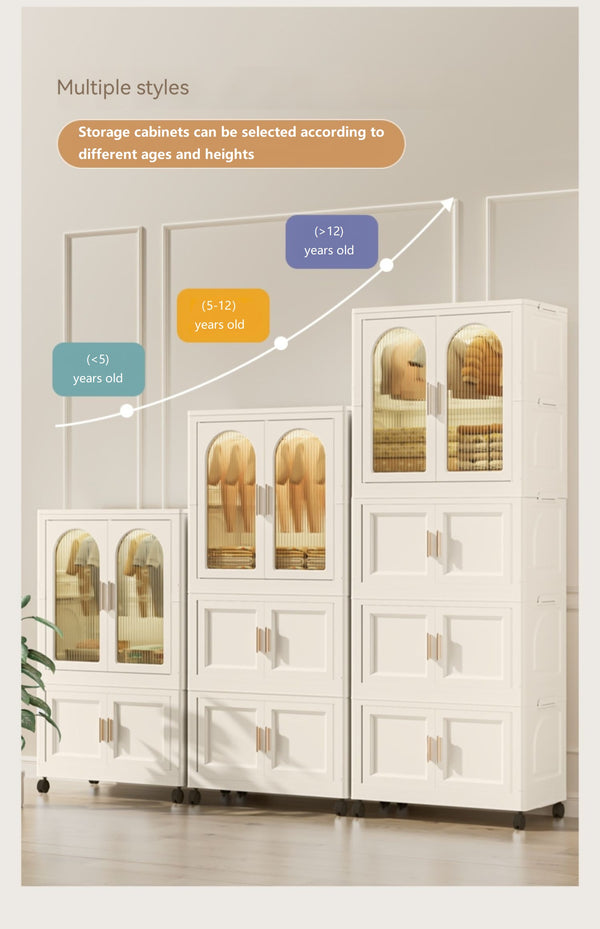 English Elm 25.59" Cream White Folding Wardrobe with Wheels, Magnetic Door, Durable PP, 1 Closet + 3 Boxes +10 Hangers W2873P239389